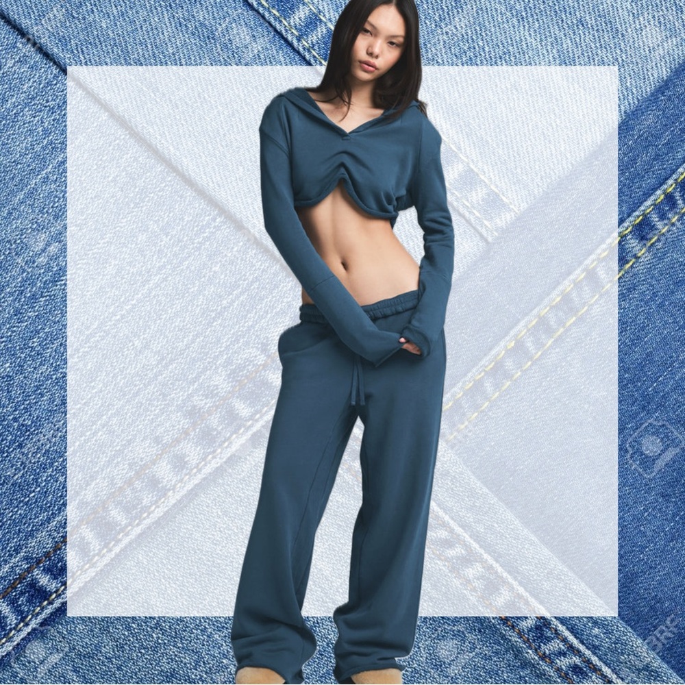 SKIMS French Terry Wide Leg Pant in Indigo size XXS NWT!